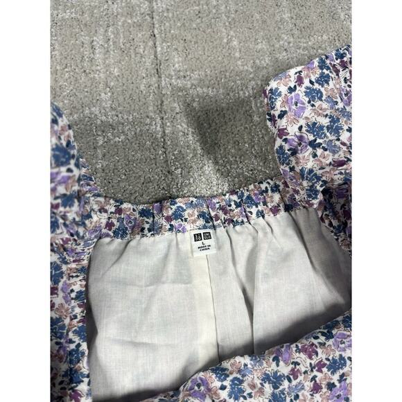 Uniqlo Floral Short Sleeve Puffer Shoulder Boho Mini Dress Size L - Picture 4 of 6